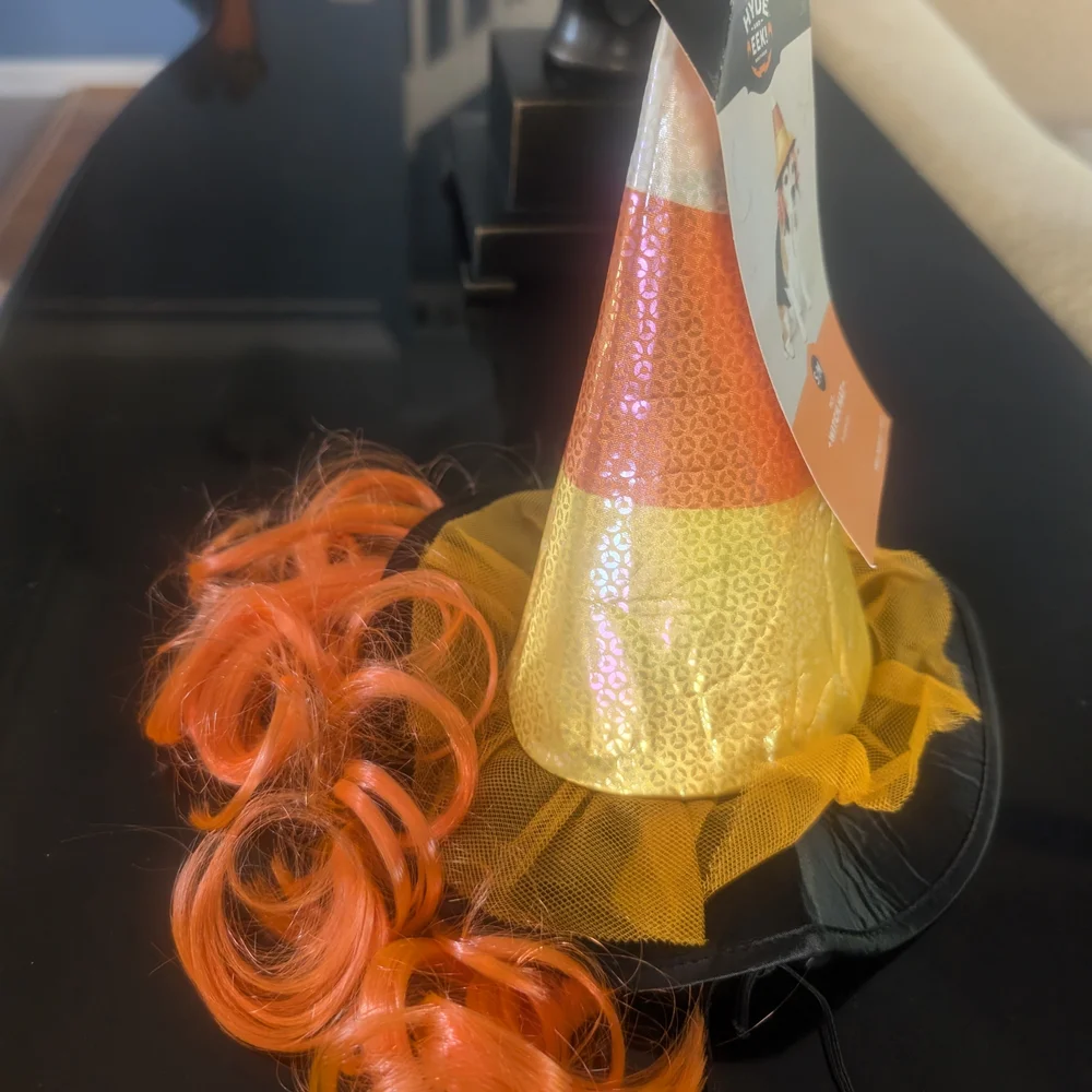 Festive Witch Hat with Orange and Gold Accents
